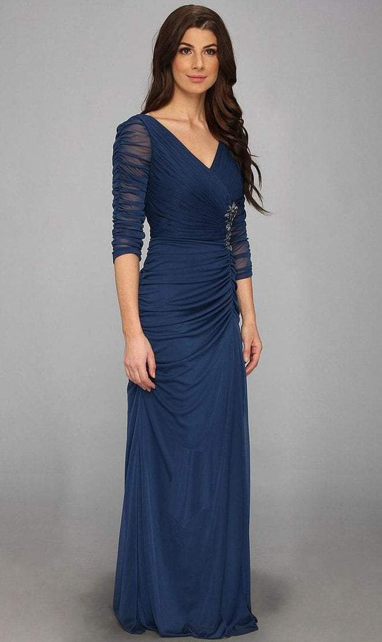 Adrianna Papell - 81859400 Jewel Accented Surplice V-Neck Drape Gown in Blue