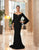 Daymor Couture - 1053 Bateau Circular Flounce Sleeves Mermaid Gown In Black