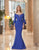Daymor Couture - 1053 Bateau Circular Flounce Sleeves Mermaid Gown In Blue