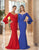 Daymor Couture - 1053 Bateau Circular Flounce Sleeves Mermaid Gown In Red and Blue