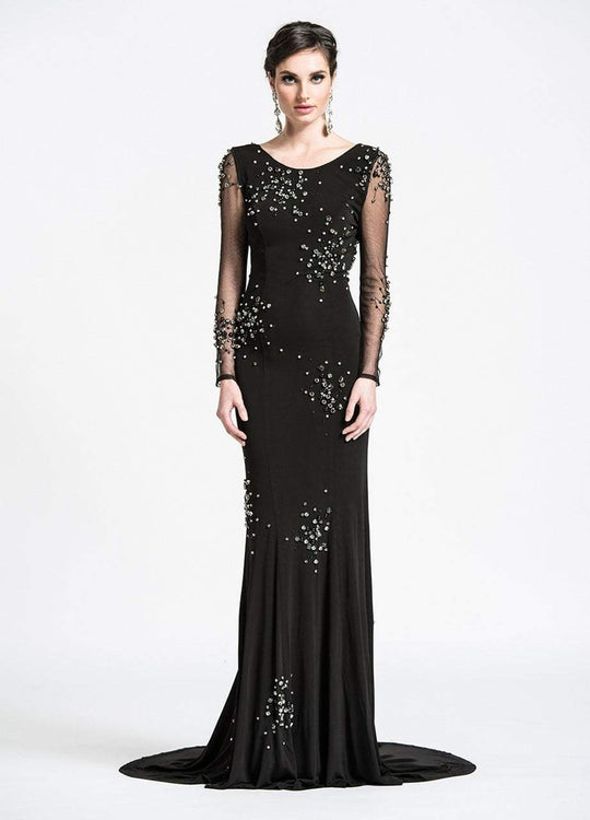 Ashley Lauren - 1053 Open Back Beaded Jersey Dress in Black