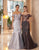 Daymor Couture - 1054B Detachable Skirt Floral Print Trumpet Gown In Silver and Brown