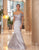 Daymor Couture - 1054B Detachable Skirt Floral Print Trumpet Gown In Silver