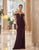 Daymor Couture - 1055 Detachable Long Sleeves Column Gown In Brown