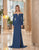 Daymor Couture - 1055 Detachable Long Sleeves Column Gown In Blue
