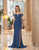 Daymor Couture - 1055 Detachable Long Sleeves Column Gown In Blue