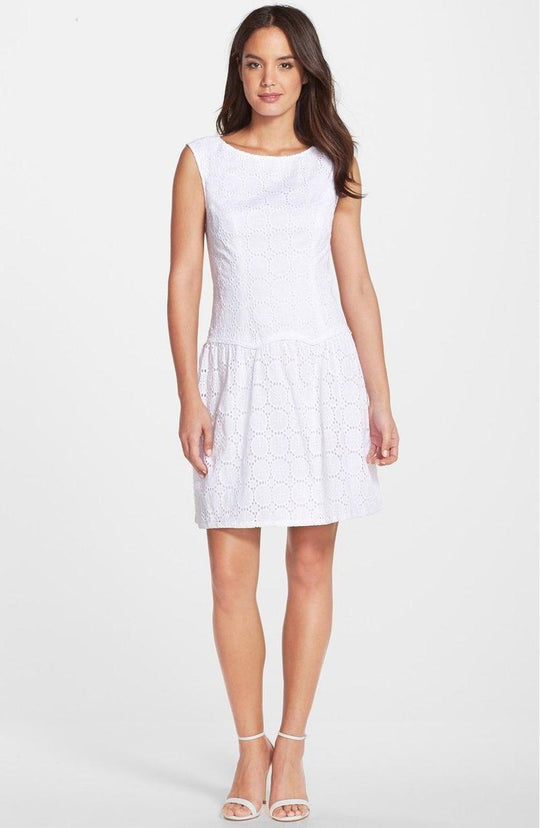 Adrianna Papell - 12244340 Lace Bateau Neck A-Line Dress in White
