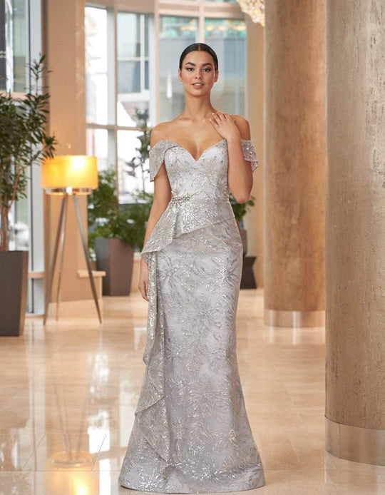 Daymor Couture - 1059 Embellished Sweetheart Off-Shoulder Trumpet Gown In Silver