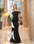 Daymor Couture - 1060 Off-Shoulder Ruffled Skirt Trumpet Gown In Black and White
