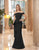Daymor Couture - 1060 Off-Shoulder Ruffled Skirt Trumpet Gown In Black