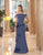 Daymor Couture - 1060 Off-Shoulder Ruffled Skirt Trumpet Gown In Blue