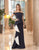 Daymor Couture - 1060 Off-Shoulder Ruffled Skirt Trumpet Gown In Blue and White