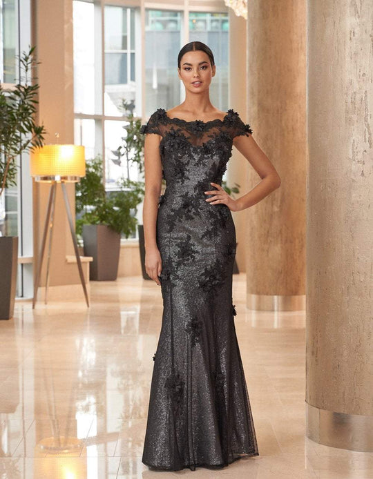 Daymor Couture - 1061 Bateau Illusion Neckline Trumpet Gown In Black
