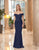 Daymor Couture - 1062 Embellished Bodice Off-Shoulder Trumpet Gown In Blue and Black
