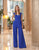 Daymor Couture - 1063 V-Neckline Long Jumpsuit In Blue