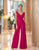 Daymor Couture - 1063 V-Neckline Long Jumpsuit In Pink