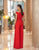 Daymor Couture - 1063 V-Neckline Long Jumpsuit In Red