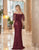 Daymor Couture - 1064 Off-Shoulder Low Slit Column Gown In Brown and Red