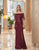 Daymor Couture - 1064 Off-Shoulder Low Slit Column Gown In Brown and Red