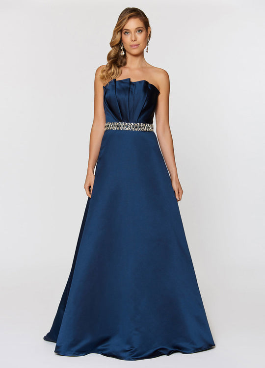 Ashley Lauren - 1067 Rhinestone And Crystal Beaded A-line Dress in Blue