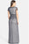 Adrianna Papell - Bejeweled Short Sleeve Empire Waist Gown 91904770 in Blue and Silver