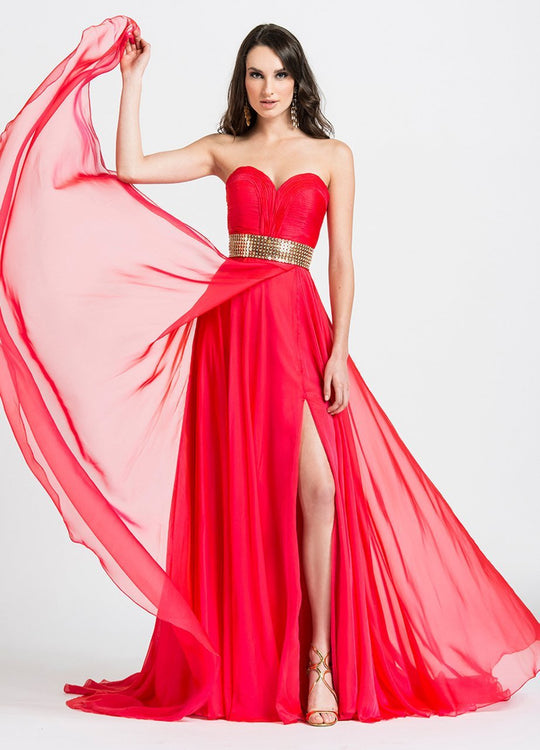 Ashley Lauren - 1069 Gold Beaded Pleated Sweetheart A-line Dress in Pink