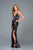 Scala - 48965 Floral Sequined Deep V-neck Sheath Dress In Black and Multi-Color
