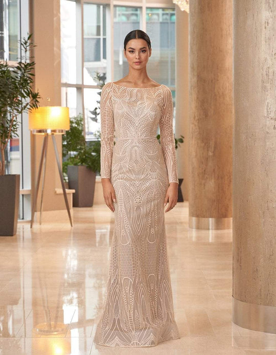 Daymor Couture - 1070 Embroidered Lace Bateau Trumpet Gown InPink