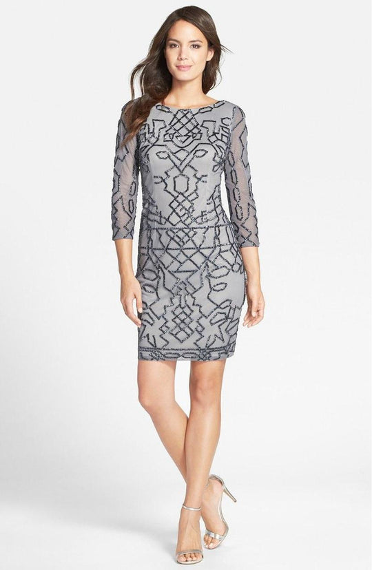 Adrianna Papell - Abstract Motif Sheath Dress 41911010 in Gray