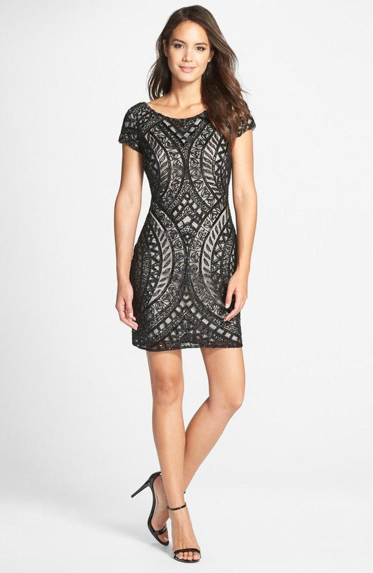 Adrianna Papell - Beaded Sheath Dress 41902260 in Black and Silver