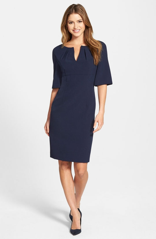 Adrianna Papell - 14250130 Split Neck Crepe Dress in Blue