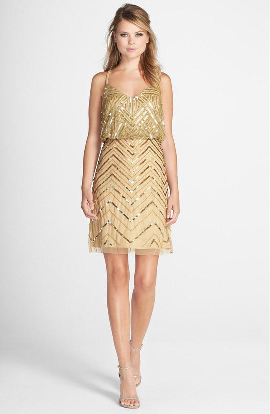 Adrianna Papell - Sequined Chevron Dress 41913670 in Gold