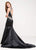 Ashley Lauren - 1086 Rhinestone Beaded Bateau Mermaid Dress With Train in Black