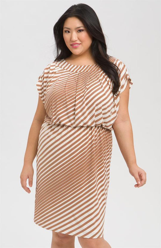 Donna Ricco - 8773021W Striped Pleated Blouson Cocktail Dress In White