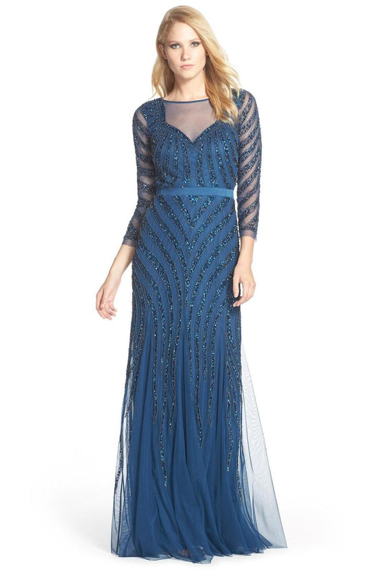 Adrianna Papell - Beaded Illusion Dress 91909700 in Blue