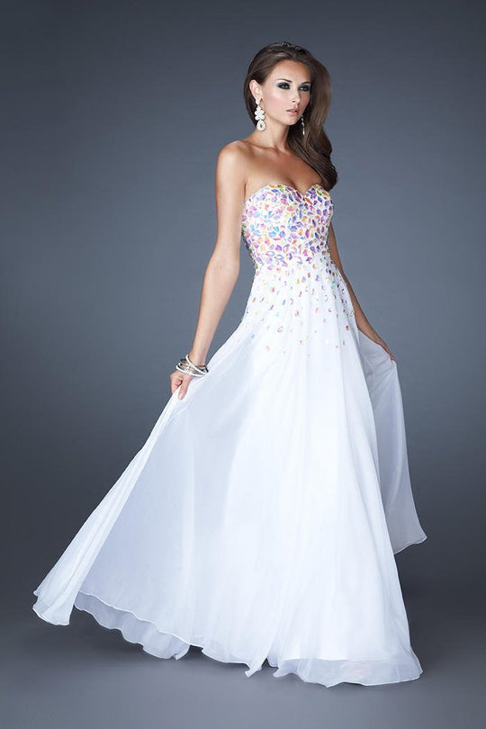 La Femme - 18532 Colorful Crystal Embellished Sweetheart Gown In White
