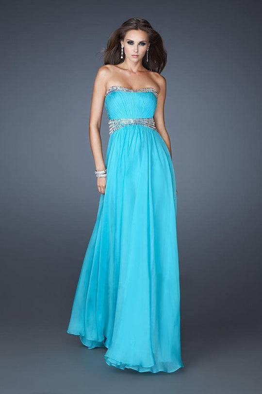 La Femme - 18611 Beaded Semi-Sweetheart A-line Dress in Blue