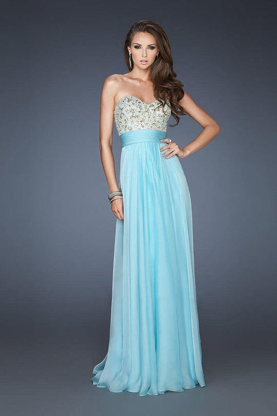 La Femme - 18704 Embroidered Sweetheart Evening Gown In Blue