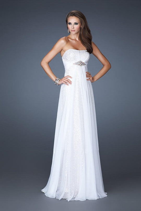 La Femme - 18870 Crystal Ornate Strapless Sweetheart Evening Gown in White