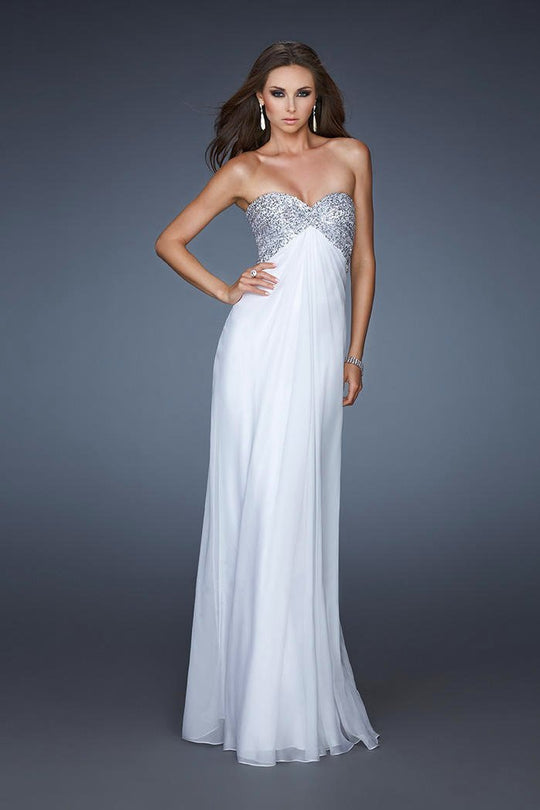 La Femme - 18313 Shimmering Strapless Sweetheart Empire Evening Gown In White