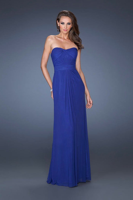 La Femme - 19155 Stylishly Pleated Strapless Sweetheart Evening Dress In Indigo