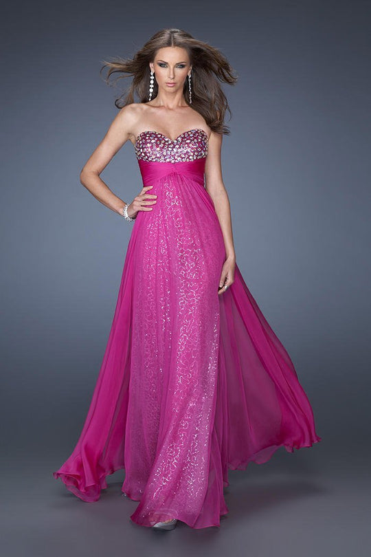 La Femme - 19543 Crystal Embellished Sweetheart Chiffon Dress In Purple