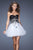 La Femme - 19748 Sequined Tulle A-line Dress in Black and White