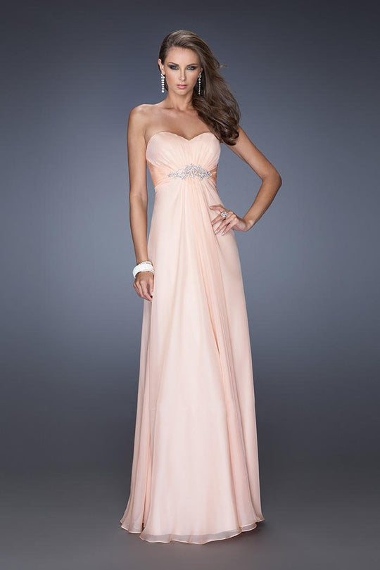La Femme - 19759 Crystal Adorned Strapless Sweetheart Empire Gown In Apricot
