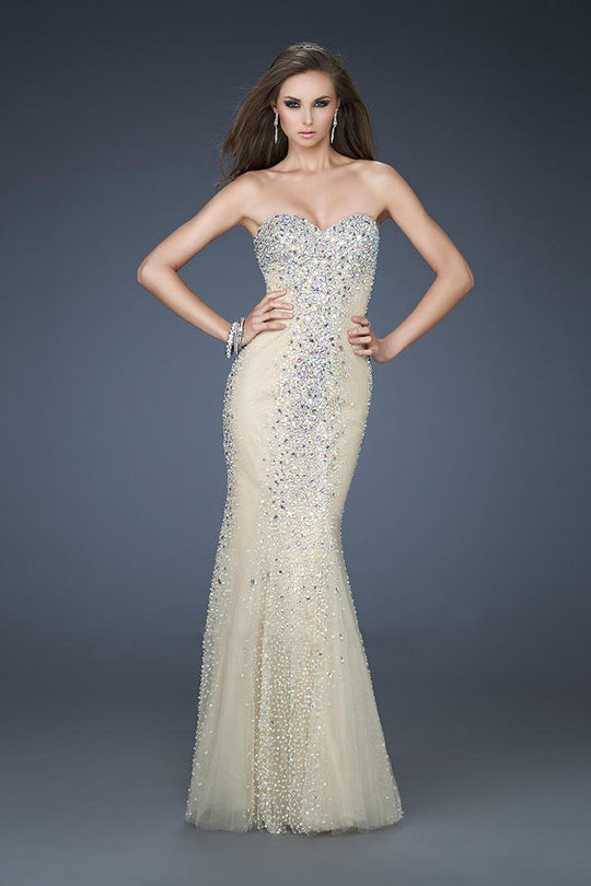 La Femme - 18021 Embellished Strapless Trumpet Gown In Neutral