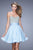 La Femme - 21202 Strapless Embroidered Chiffon Dress in Blue