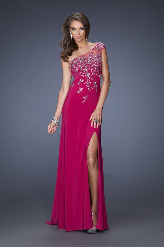 GiGi - 19945 Embellished One Shoulder Sheath Dress In Pink