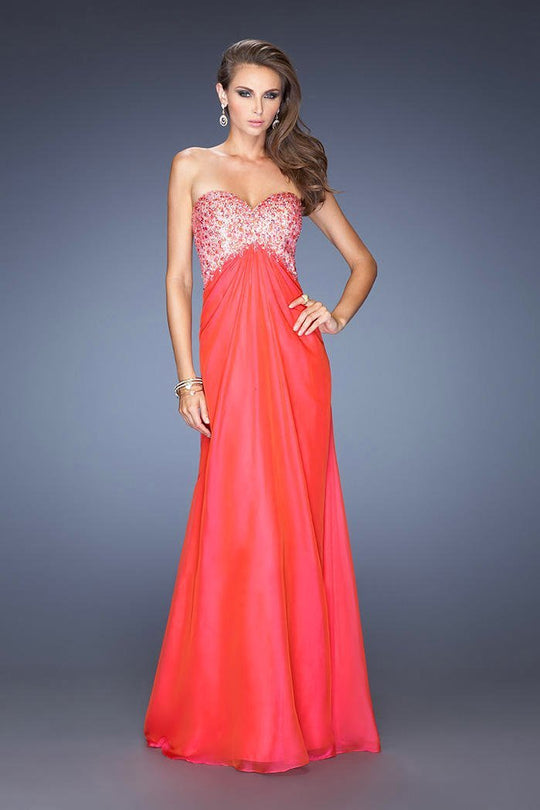 GiGi - 20169 Beaded Strapless Empire Chiffon Gown In Cherry
