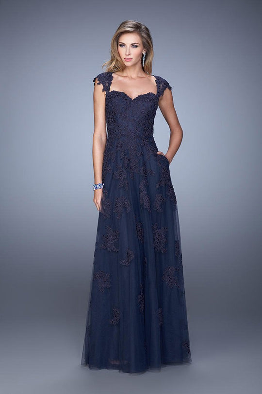 La Femme - 20558 Embellished Sweetheart A-line Dress in Blue