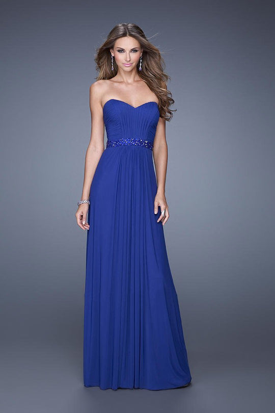 La Femme - 20698 Pleated Sweetheart A-line Dress in Blue